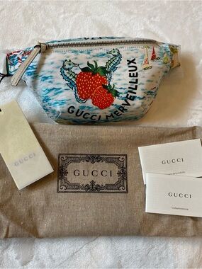 Gucci Strawberry Print Canvas Belt Bag - White, Red & Blue